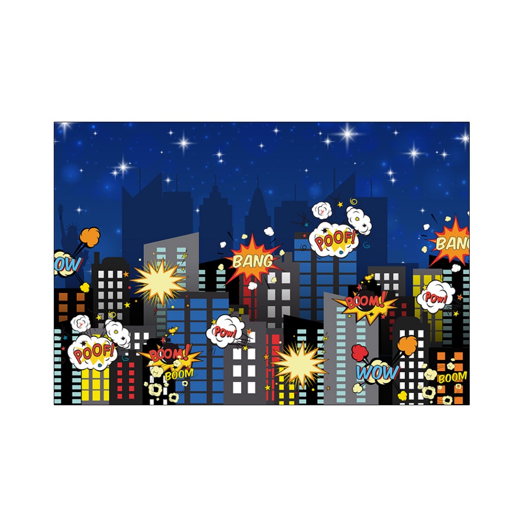 Fundo Fotográfico - Cidade de Super Heróis Cute 003