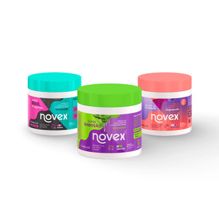 Kit Novex Mini- Cronograma Capilar HNR BABOSÃO + SANTO BLACK + COLAGENO 210G em Oferta na Shopee