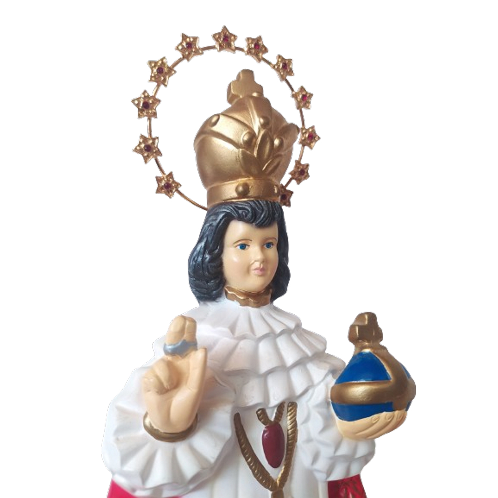 Imagem De Menino Jesus De Praga 32 Cm Aro Estrelas E Pedras