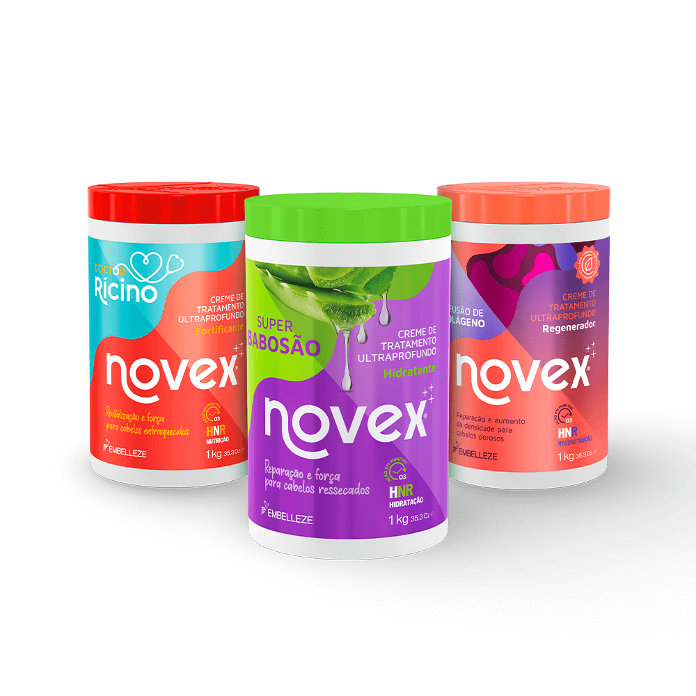 KIT CRONOGRAMA NOVEX DOCTOR RÍCINO - SUPER BABOSÃO - INFUSÃO DE COLÁGENO 1KG - Beauty