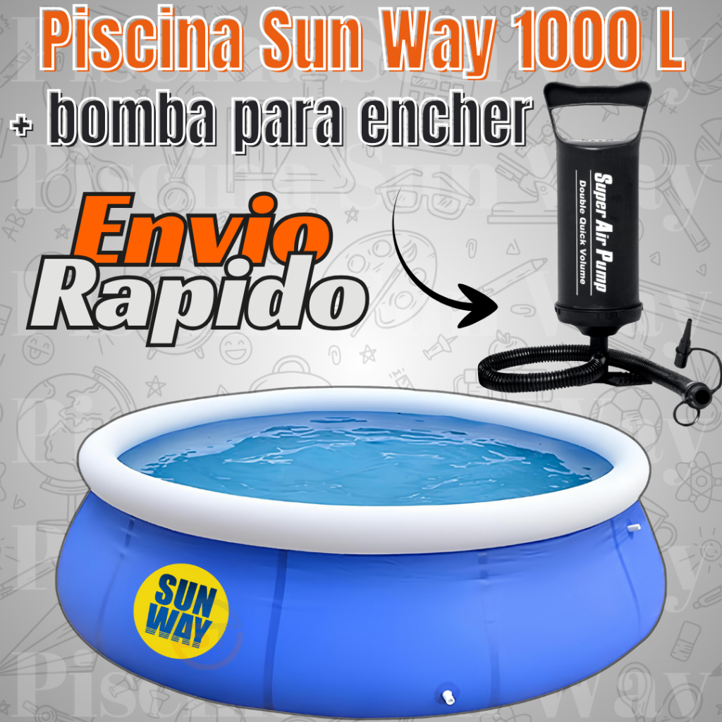 Piscina Inflável Resistente 1000L Sun Way Rocie PVC + Bomba de Ar 1000 Litros Drenagem Fácil