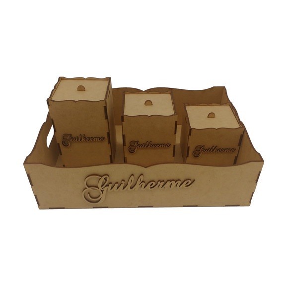 Bandeja kit higiene bebe Personalizado Nome 4 peças Mdf Cru nome de brinde farmacinha porta cotonete porta algodao presente enfeite quarto bebe maternidade