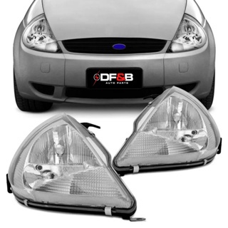 Farol Ford Ka 1997 a 2007 Máscara Cromada com Pisca Cristal Lente Lisa Acrílico