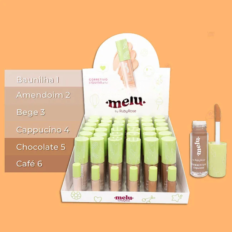 KIT 6 Unidades de Corretivo Líquido Melu by Ruby Rose Cobertura Leve HB8104 em Oferta na Shopee