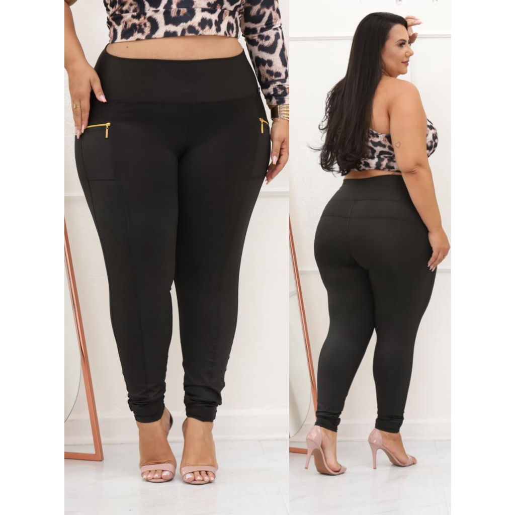 Calça Legging Plus Size Feminina Montaria Com Ziper  Cintura Alta leg plus size