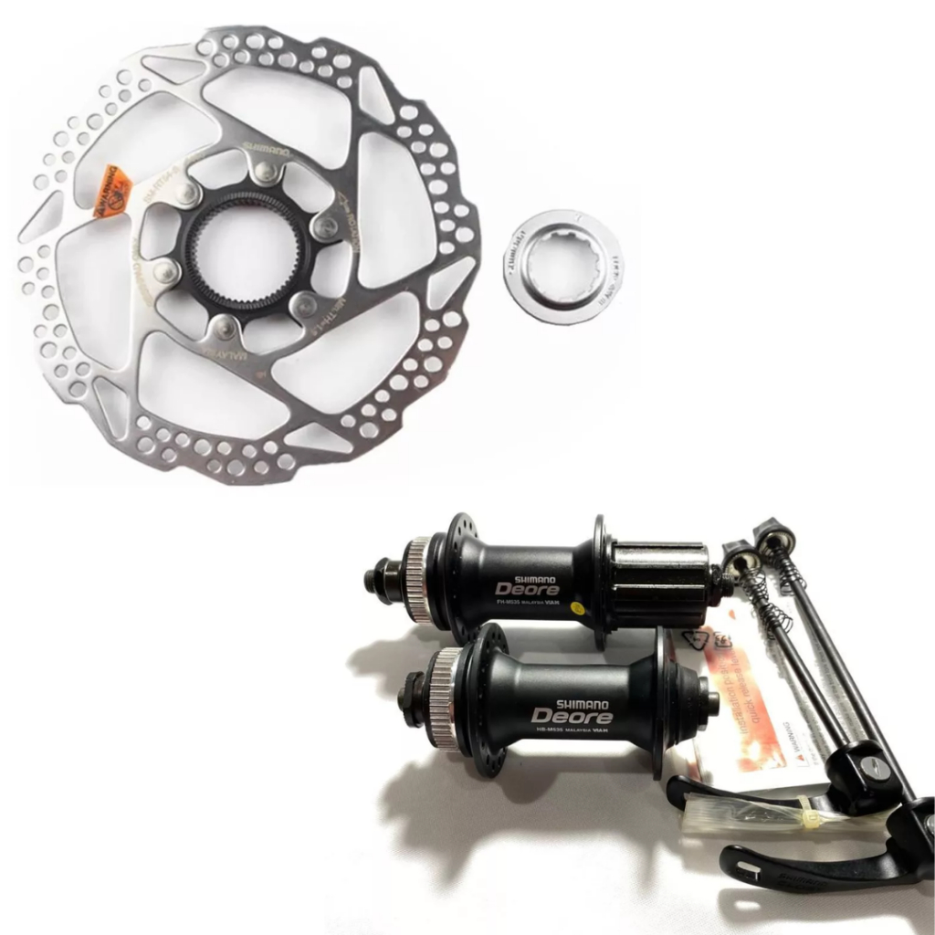 KIT Par Cubo Shimano Deore M535 32 Furos 9mm 8/9/10v + Disco Rotor Freio Shimano Rt54 160mm