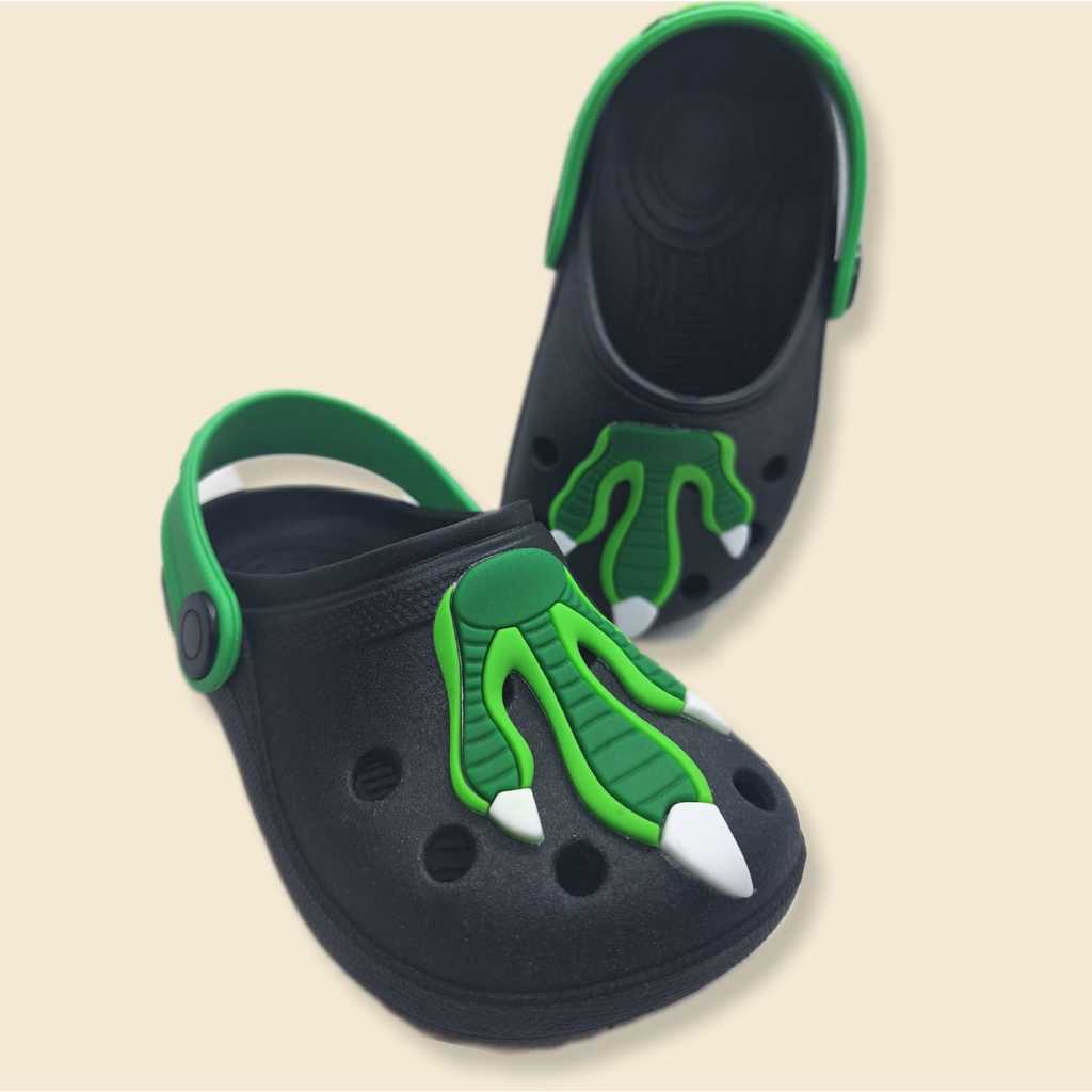 Babuche infantil , papete, chinelo, sandalia dinossauro PATA DINO barato 19 ao 32.Preto/verde