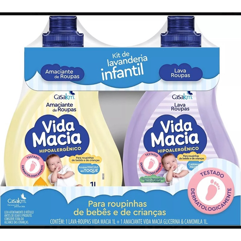 kit lava Roupa de Bebê Vida Macia de 1 litro Com Amaciante de 1 Litro