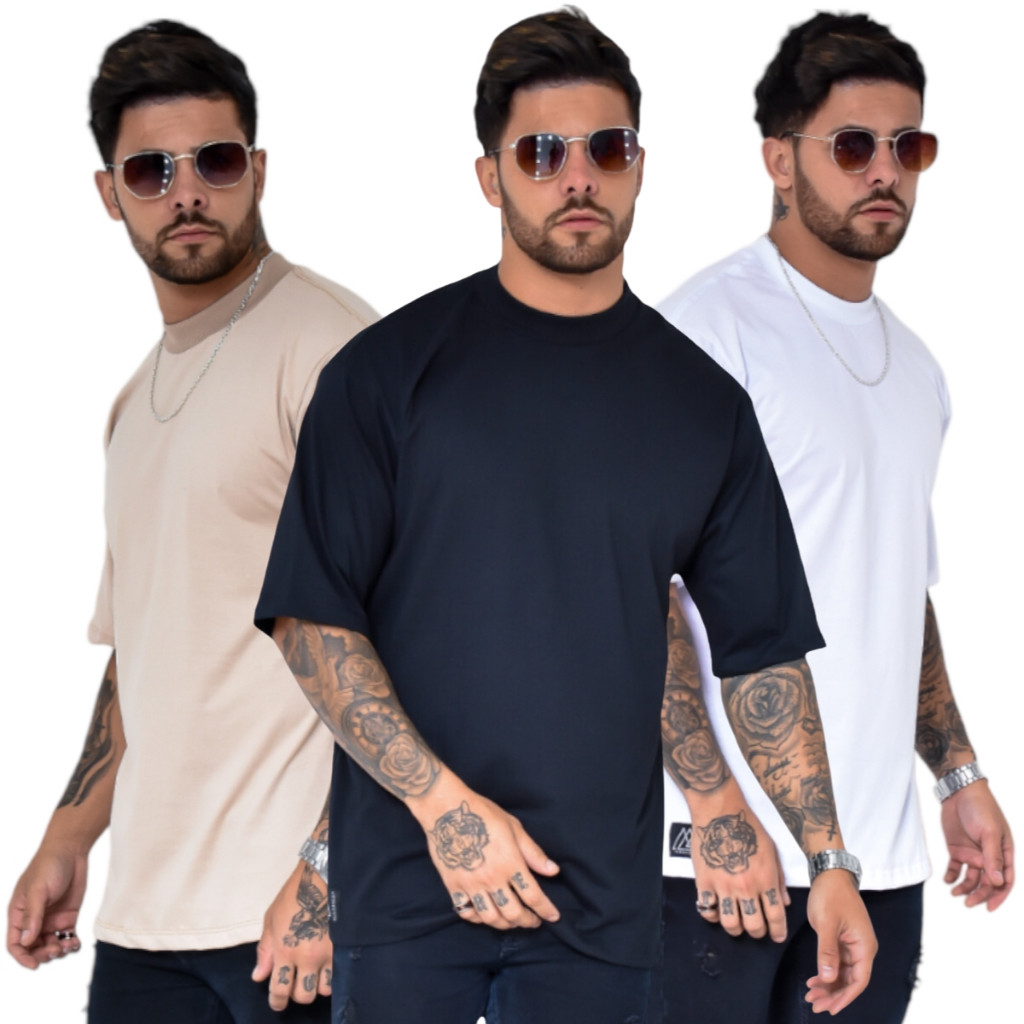 Camiseta Oversized Streetwear Masculina Preta Branca Bege Marrom 100% Algodão Padrão Americano Ofert