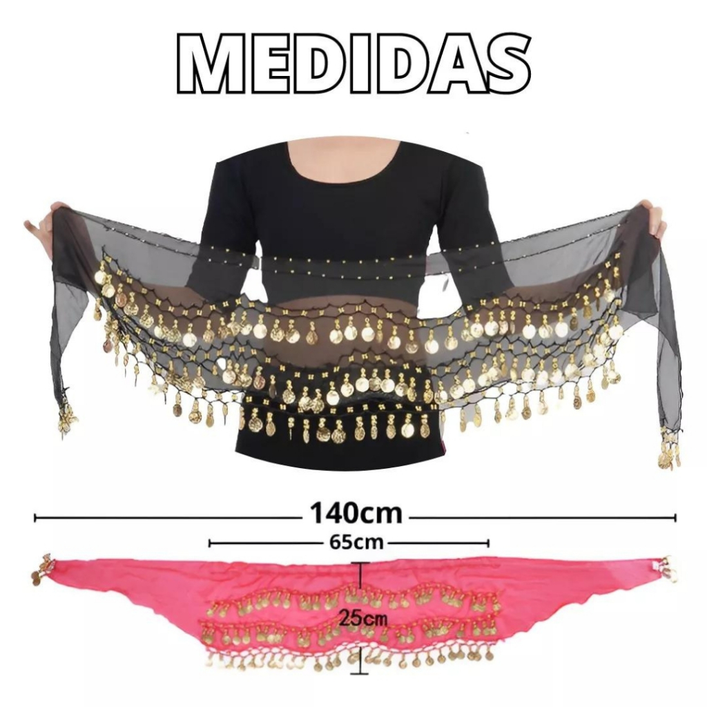 Lenço Dança Do Ventre Com Moedas De Quadril Cigana Várias Cores Promoção