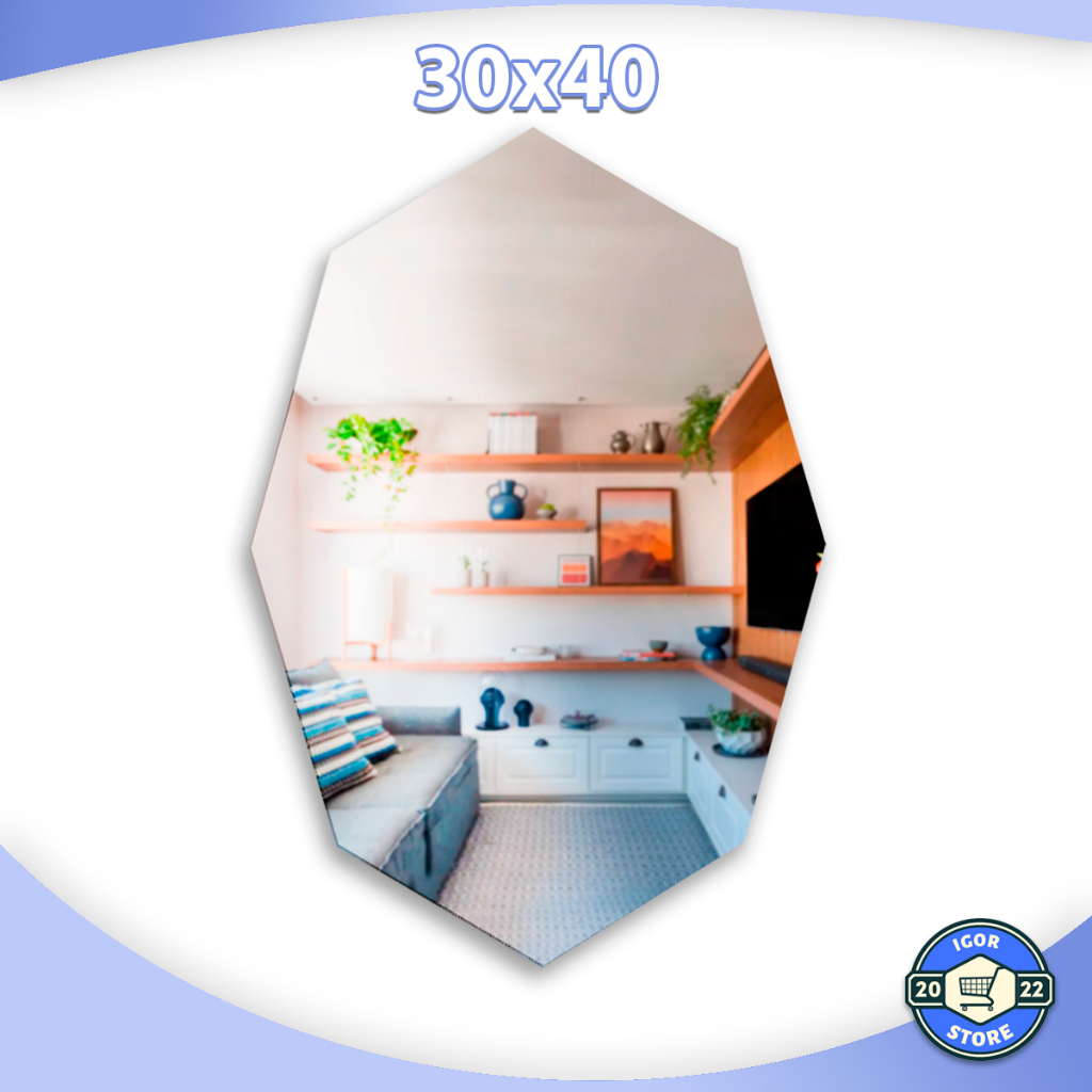 Espelho Auto Adesivo Acrilico Decorativo 30x40 Sextavado Octagonal Envio Imediato
