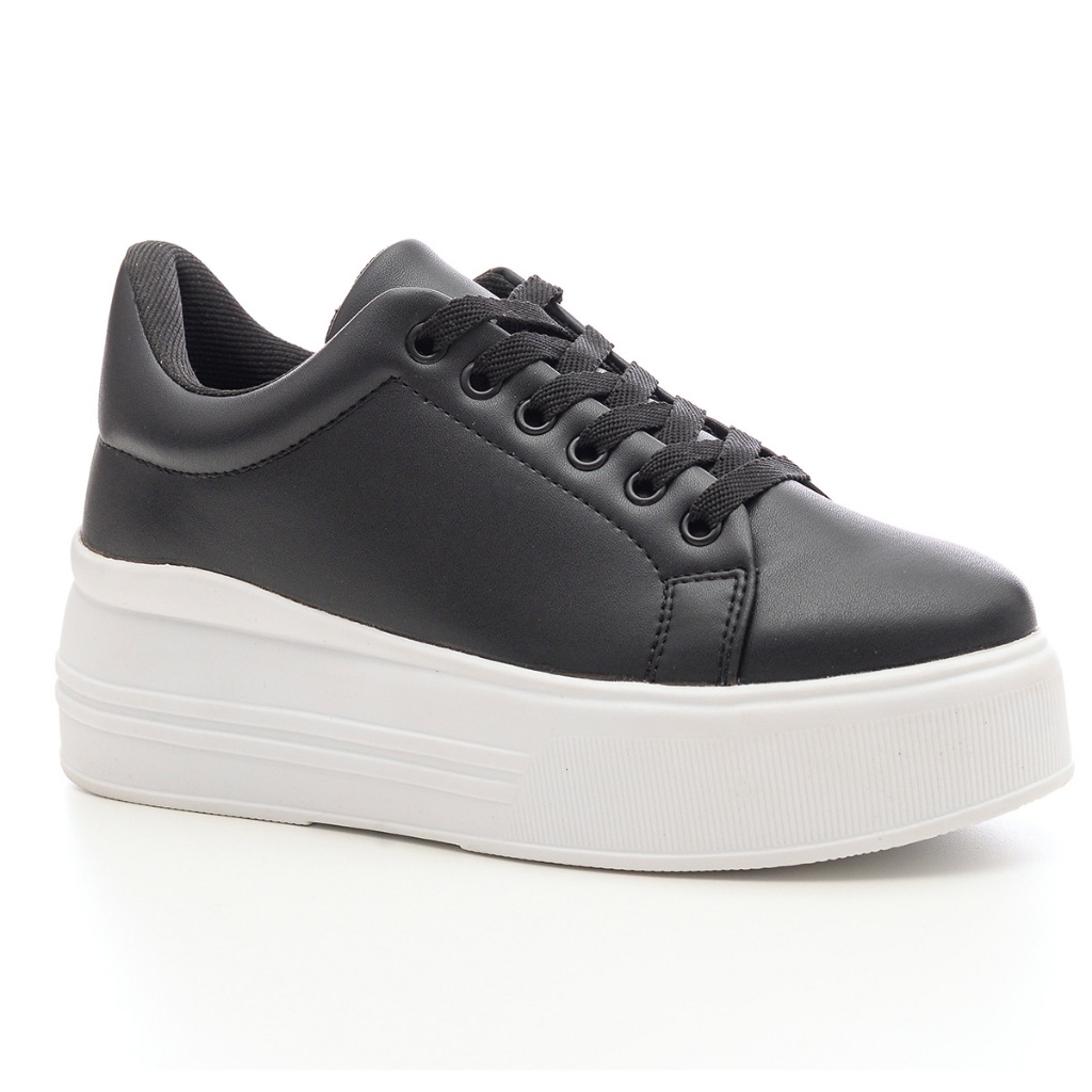 Tênis Feminino Preto Plataforma Casual Confortável Dad Sneaker Flatform