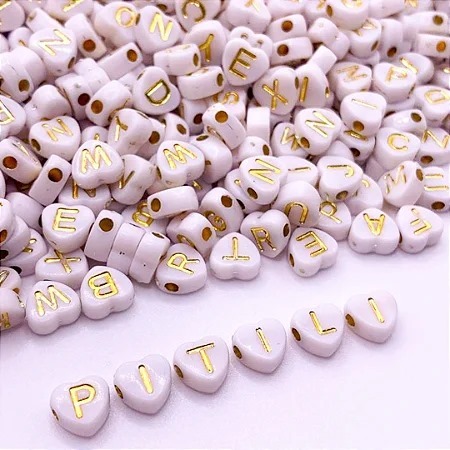 MIÇANGA INFANTIL CORAÇÃO LETRA DOURADA 7MM PULSEIRA - 300 PEÇAS