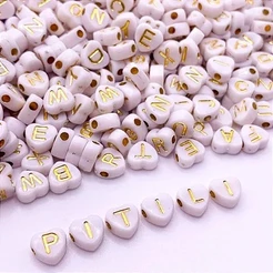 MIÇANGA INFANTIL CORAÇÃO LETRA DOURADA 7MM PULSEIRA - 300 PEÇAS