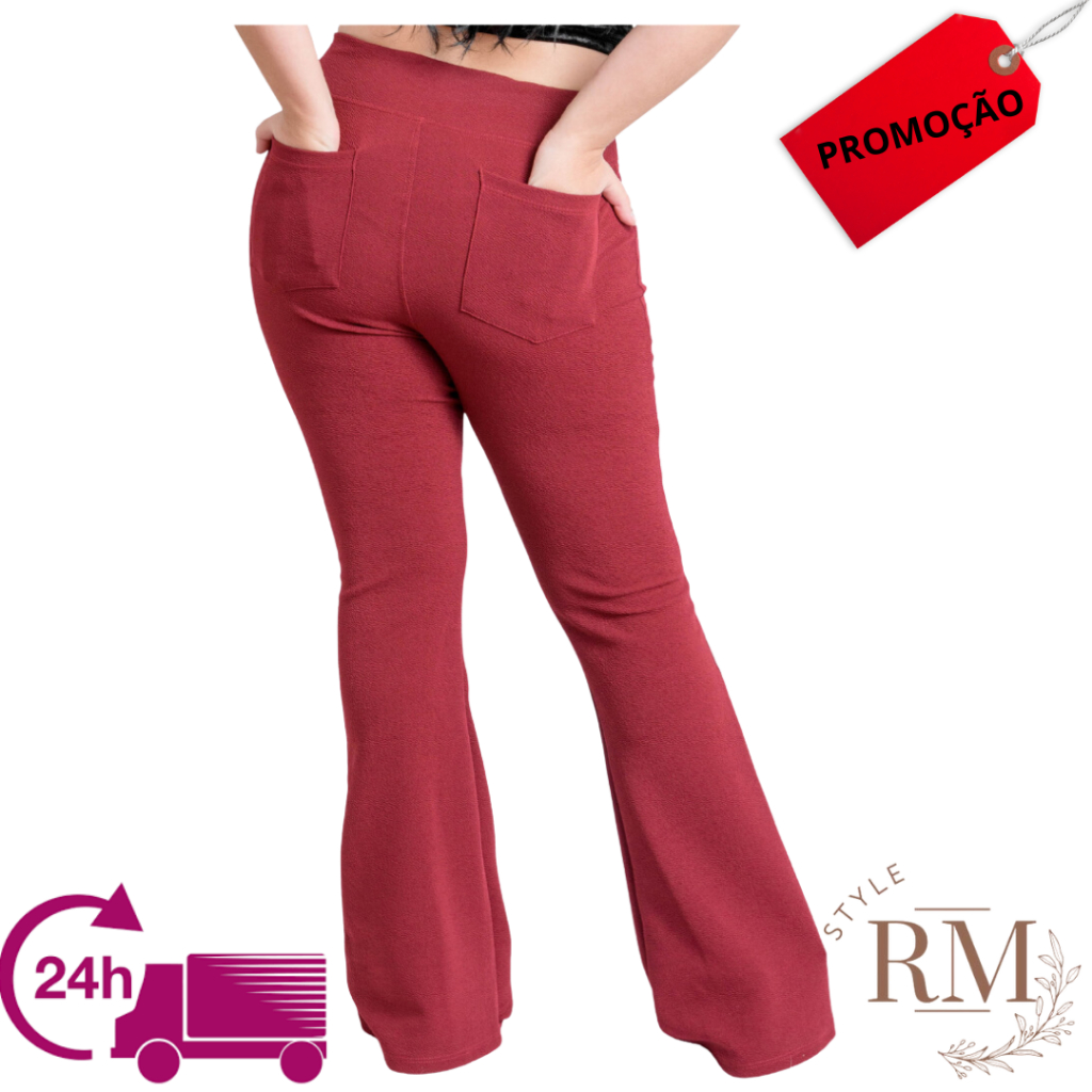 Calça Flare Com Bolso Colmeia  Boca de Sino Bailarina Cintura Alta em Oferta na Shopee