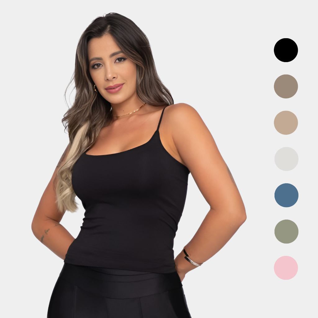 Regata Alça Fina em Poliamida Blusa com Forro Blusinha em Oferta na Shopee