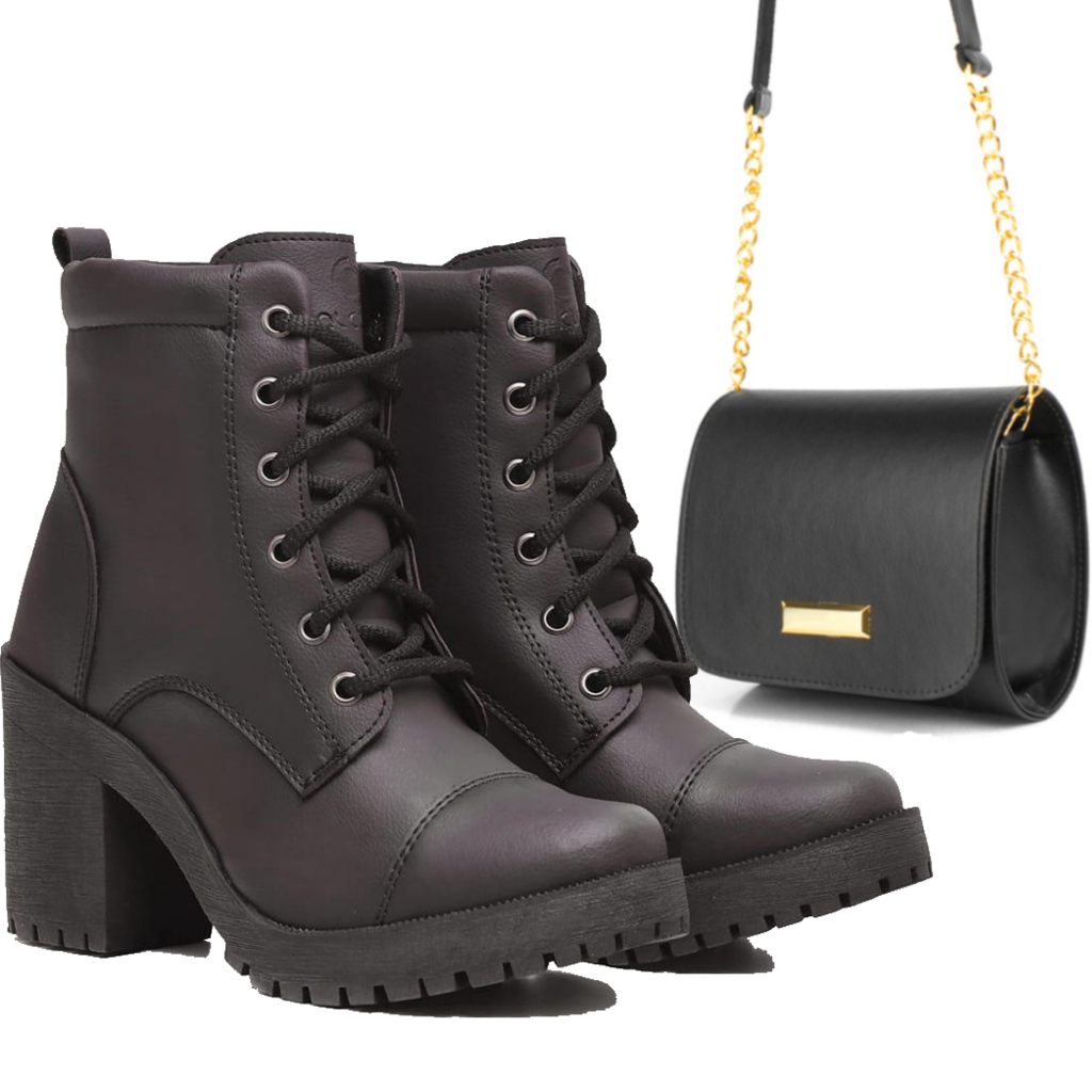 Coturno Feminino Falcucci Bota Salto Alto Falcucci Tratorada + Bolsa em Oferta na Shopee