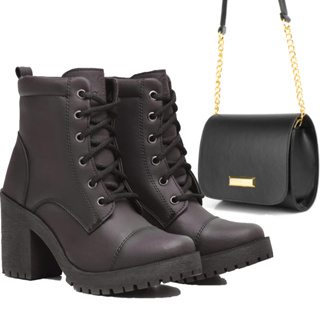 Coturno Feminino Falcucci Bota Salto Alto Falcucci Tratorada + Bolsa em Oferta na Shopee