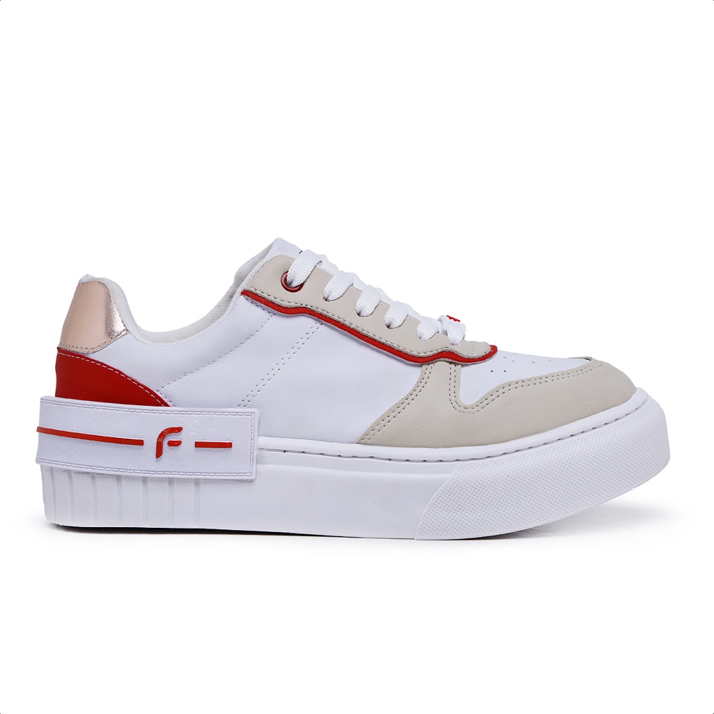 Tênis Feminino Branco com Vermelho Academia Casual Confort Falcucci Madrid - Women Shoes