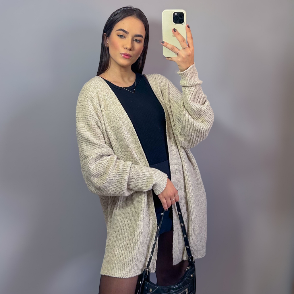 Cardigan Trico Kimono Tricot Inverno Casaco Elegante Blogueira