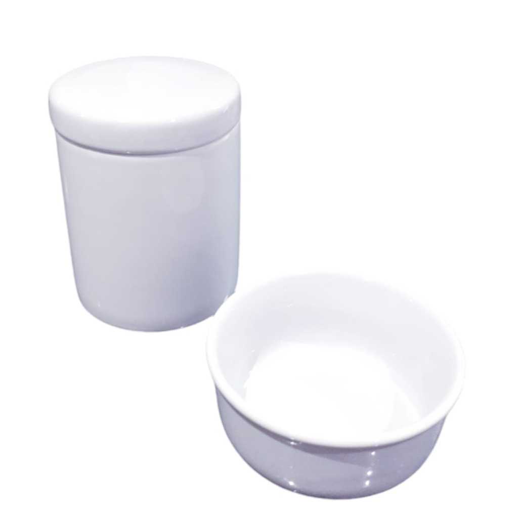 Kit higiene bebê porcelana pote com tampa molhadeira porta algodão cotonete 2 peças