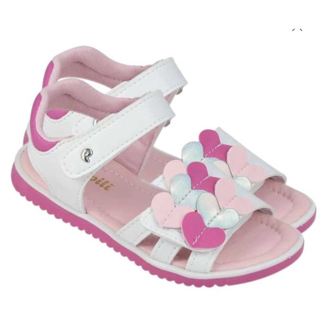Sandália Infantil Menina Pampili Bombom Velcro Coração Antiderrapante Ajustável