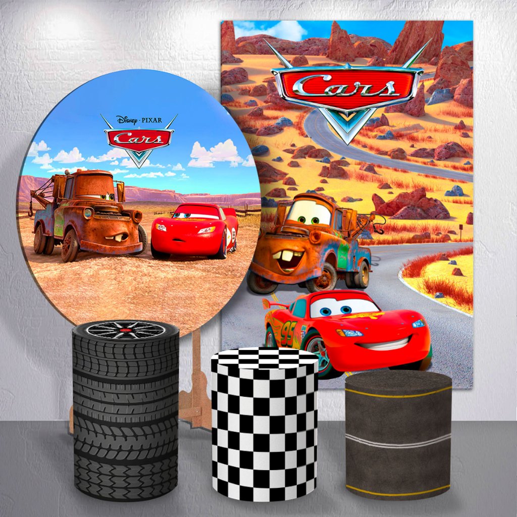 Painel de Festa Infantil Decoração Menino Carros Amigos Capas Trio Cilindro ou Capas Painel