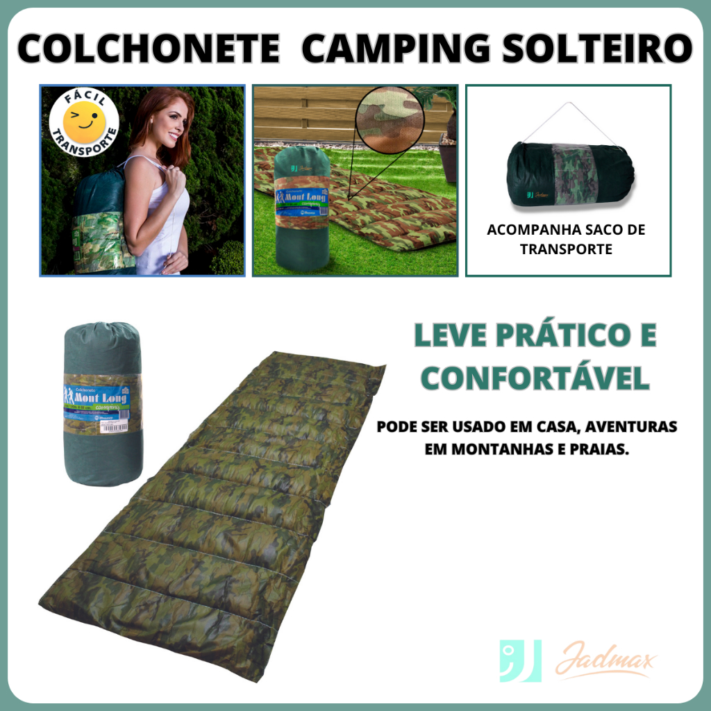Colchonete Acampamento Mont Long FA Solteiro 190x60 - Acompanha Saco de Transporte - Pode ser usado em casa - Praia - Aventuras em Montanhas - Leve Prático e Confortável