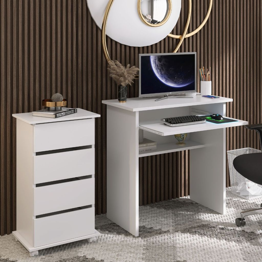 Mesa Para Computador Branca Com Suporte De Teclado Retrátil em Oferta na Shopee