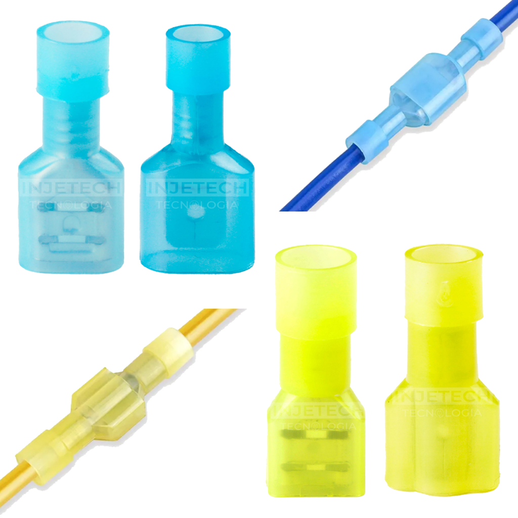 Kit Terminal Isolado Fêmea E Macho Nylon Azul E Am 20pçs