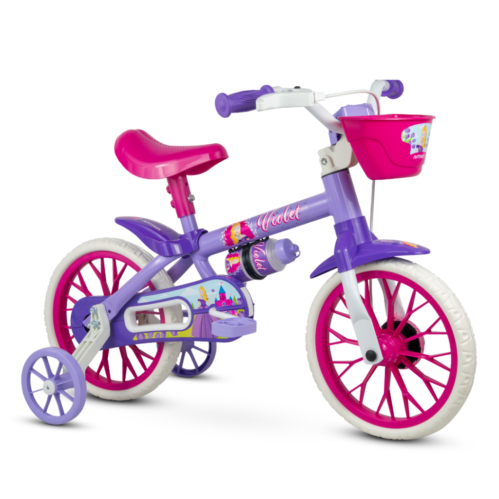 Bicicleta Infantil Aro 12 Com Rodinhas Violet Nathor