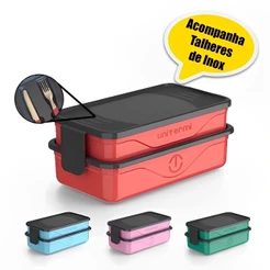 Marmita Organizador Térmico Para Comida Fit 1,3L Marmiteira Califórnia C/ Talher Garfo Faca Unitermi Livre BPA