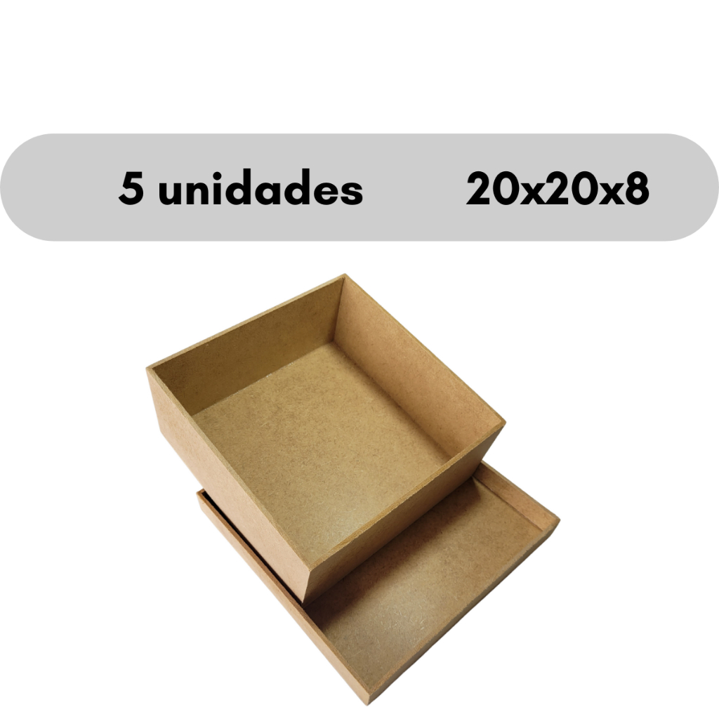 5 caixas 20x20x8 com tampa em mdf cru em Oferta na Shopee