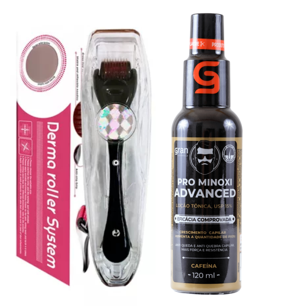 Kit Pro Minoxi Advanced 120ml + Derma Roller Barba e Cabelo