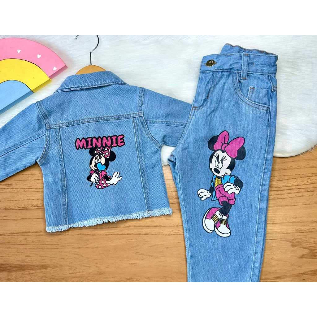 Conjunto Jeans Infantil Menina Calça Jaqueta Inverno Festa Roupa Blogueirinha Conjunto Infantil Casaco Minnie Destroyed Blogueirinha Mini Diva