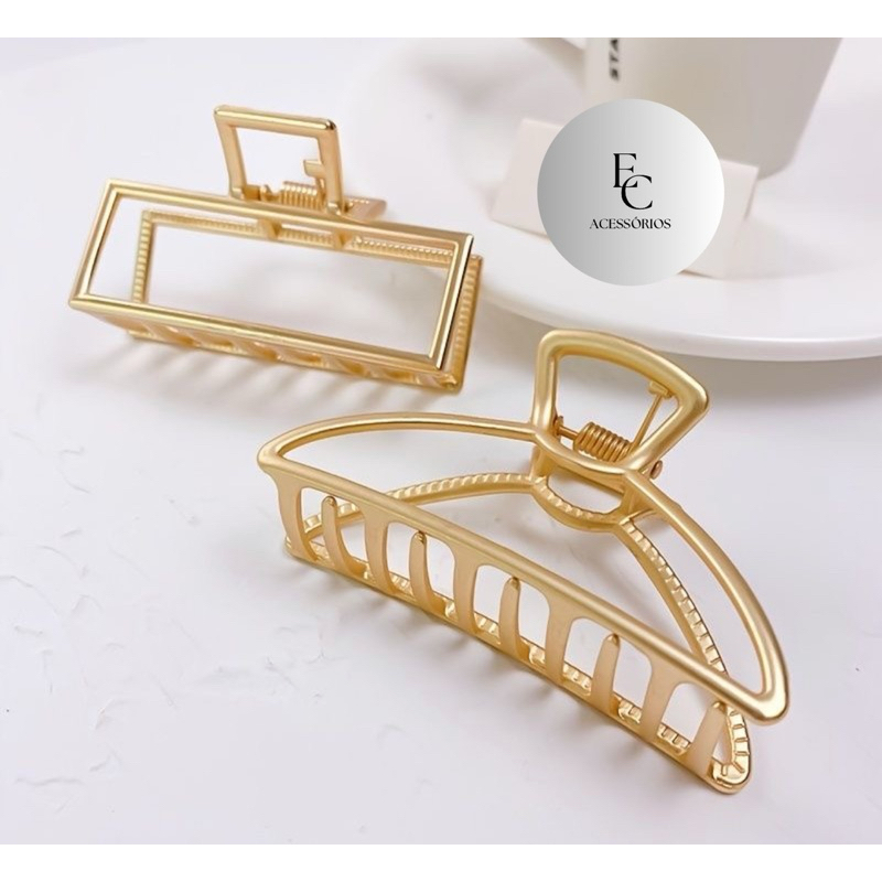 Conjunto 2 Prendendores de cabelo  Piranha de cabelo grande e medio kit dourado fashion em Oferta na Shopee