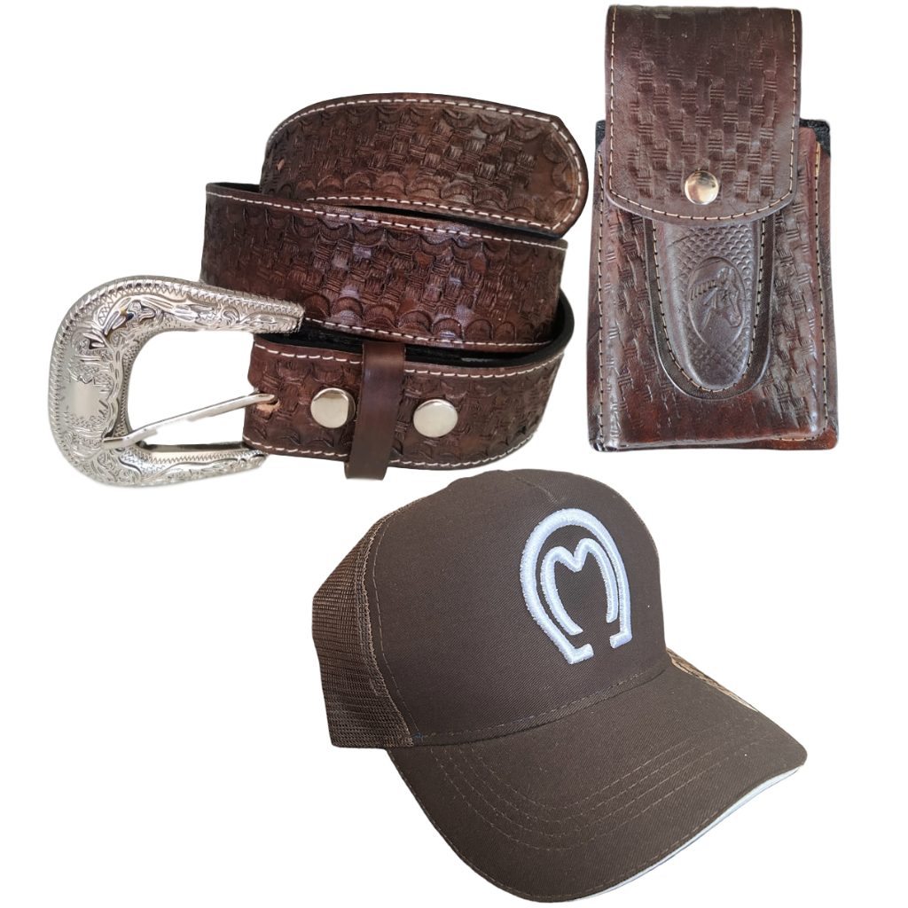 kit especial modelo country cinto + boné + capinha bainha celular