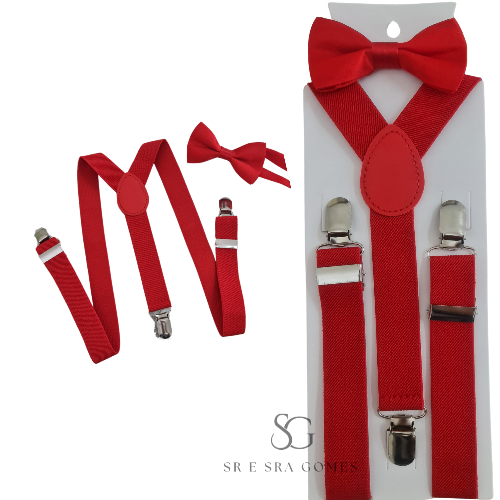Kit Suspensório Vermelho + Gravata Borboleta Infantil em Oferta na Shopee