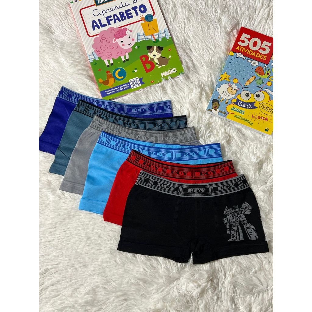 kit com 6 Peças Cueca Boxer Criança Infantil Moço Masculino Boy- Cores Variadas em Oferta na Shopee
