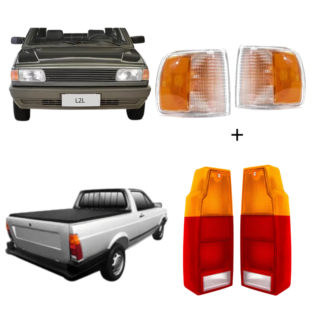 Par Kit Lanterna Traseira Parati Saveiro Tricolor e Pisca Seta Dianteiro Cristal 1991 1992 1993 1994 1995 Cibié