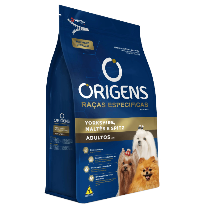 Ração 3kg Origens Premium Especial Raças Específicas Cães Adultos Yorkshire, Maltês E Spitz 1kg