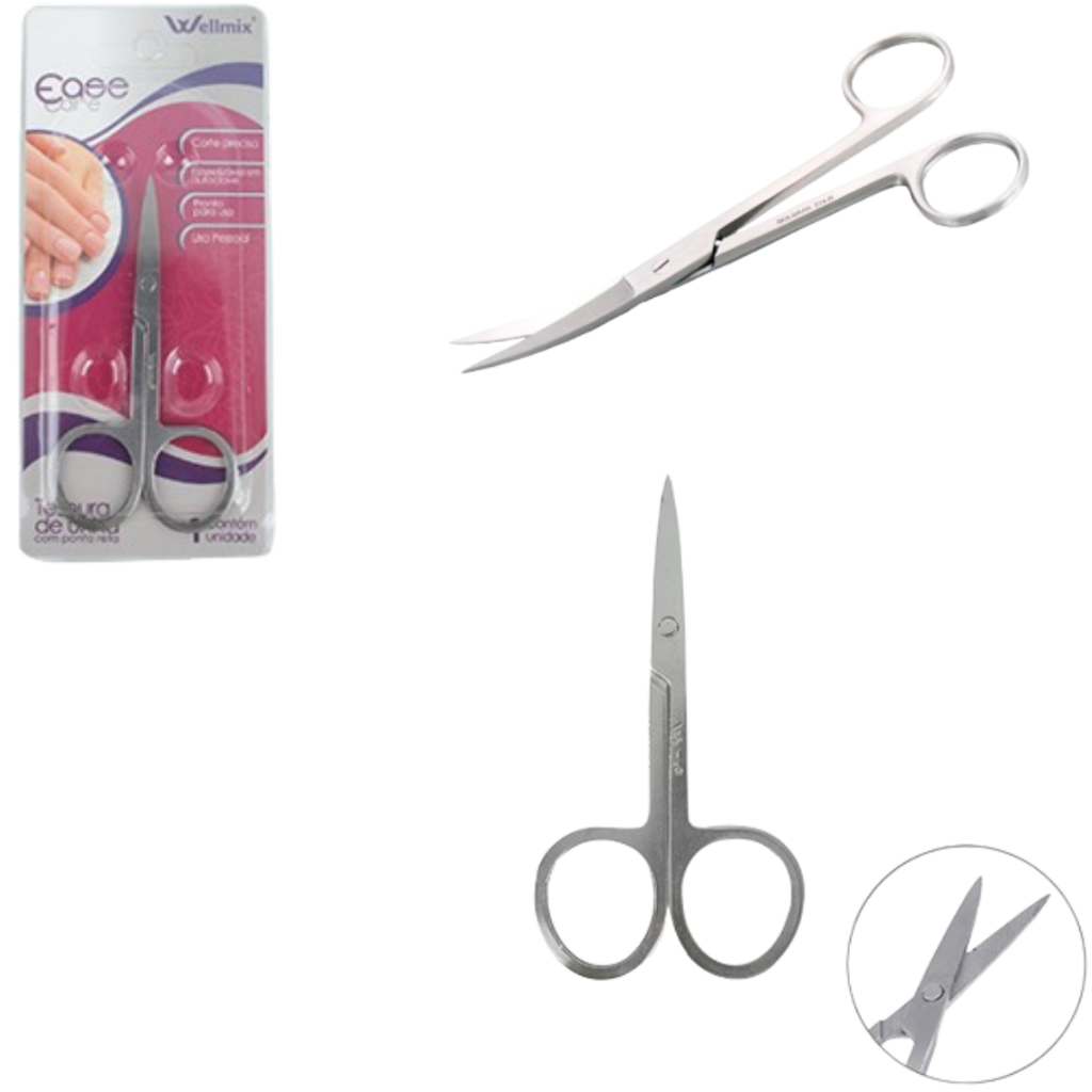 Tesoura De Unha / Sobrancelha Inox Ponta Curva / Reta 9cm