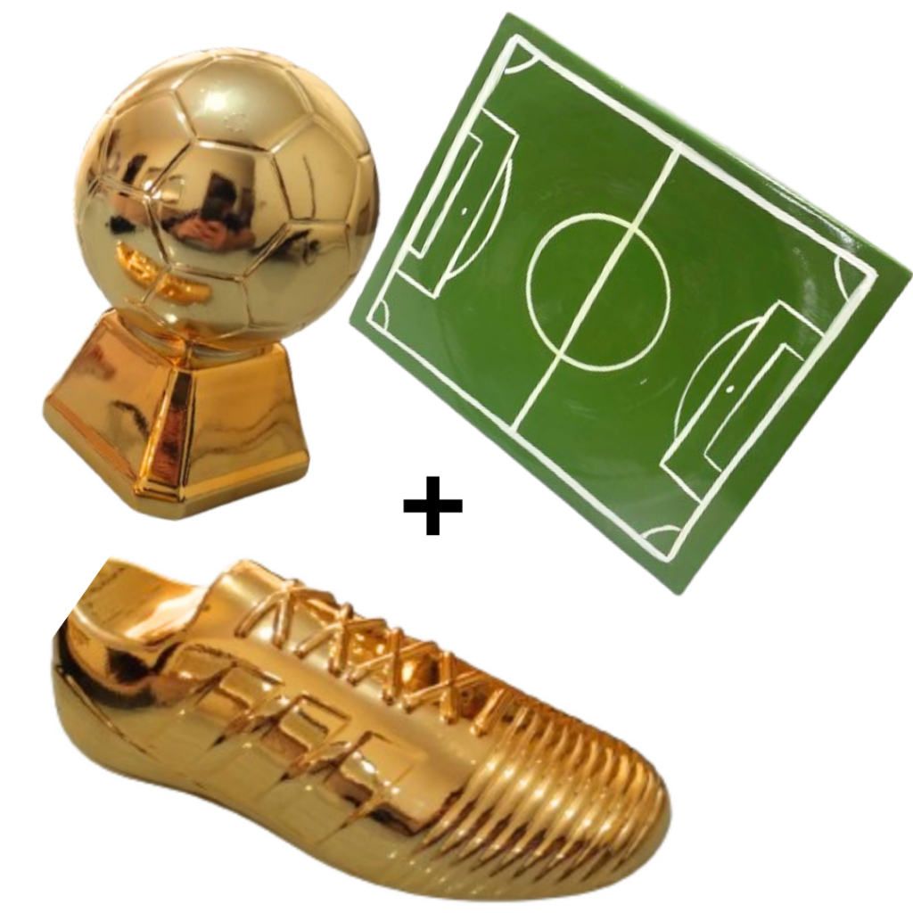 Kit Futebol Decoração Troféu + Chuteira + Bandeja De Cerâmica