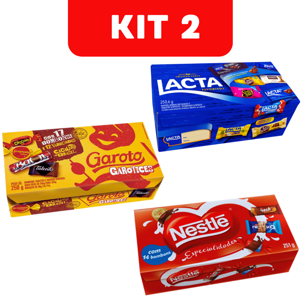 Caixa De Bombom Chocolate Nestlé Lacta Garoto Kit 2 Caixas 250g