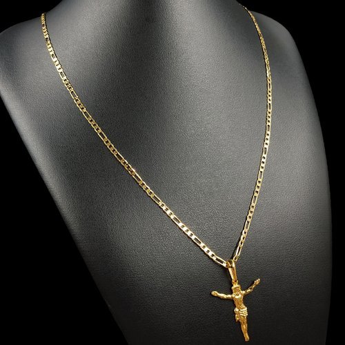Conjunto Colar + Pingente Cruz Jesus 100% Moeda Antiga Cordão 3mm Fecho Gaveta com Garantia Eterna