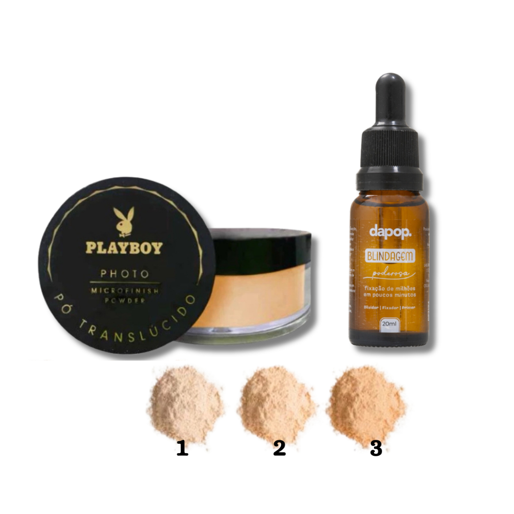 Kit Pó Translucido Photo Microfinish Powder Playboy + Blindagem De Maquiagem 3em1 Dapop 15ml