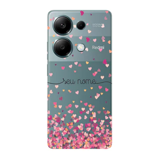 Capinha para Xiaomi RedMi Note 13 Pro 4G Anti Impacto Personalizada - Chuva de corações rosa com nom