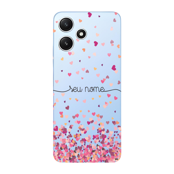 Capinha para Xiaomi RedMi 12 5G Anti Impacto Personalizada - Chuva de corações rosa com nome