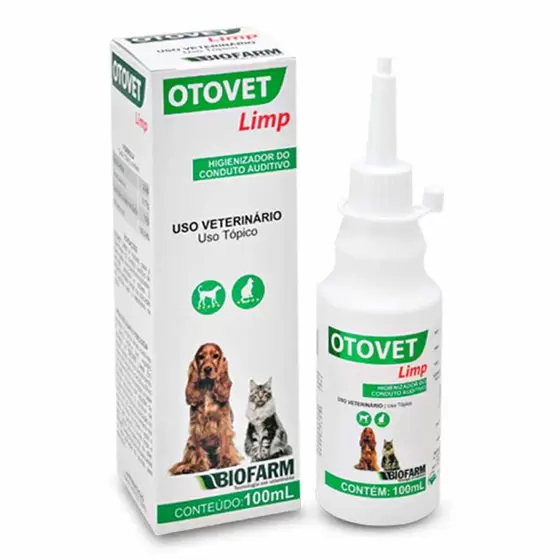 LIMPA  ORELHAS E CONDUTO AUDITIVO DE CAES E GATOS OTOVET LIMP 100 ML BIOFARM