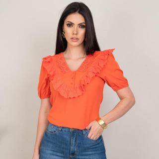 Blusa de laise Feminina Manga Bufante,Blusa canelada polo manga curta feminino